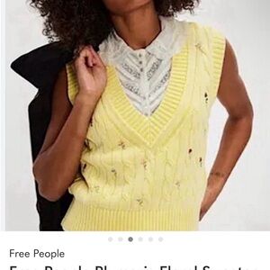 Free People Yellow Cable Knit V‑Neck Sleeveless Sweater Vest